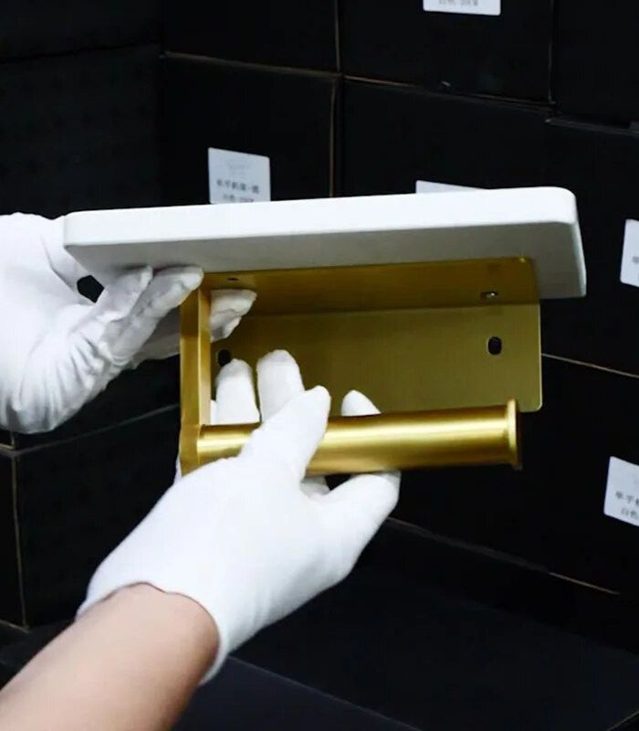 Toilettenpapierhalter Wandmontage Naturmarmor Gebürstetes Gold