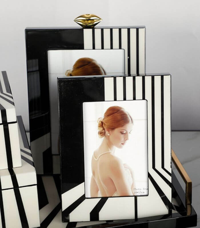 Art Deco Picture Frame - Modern Black & White Geometric Photo Frame