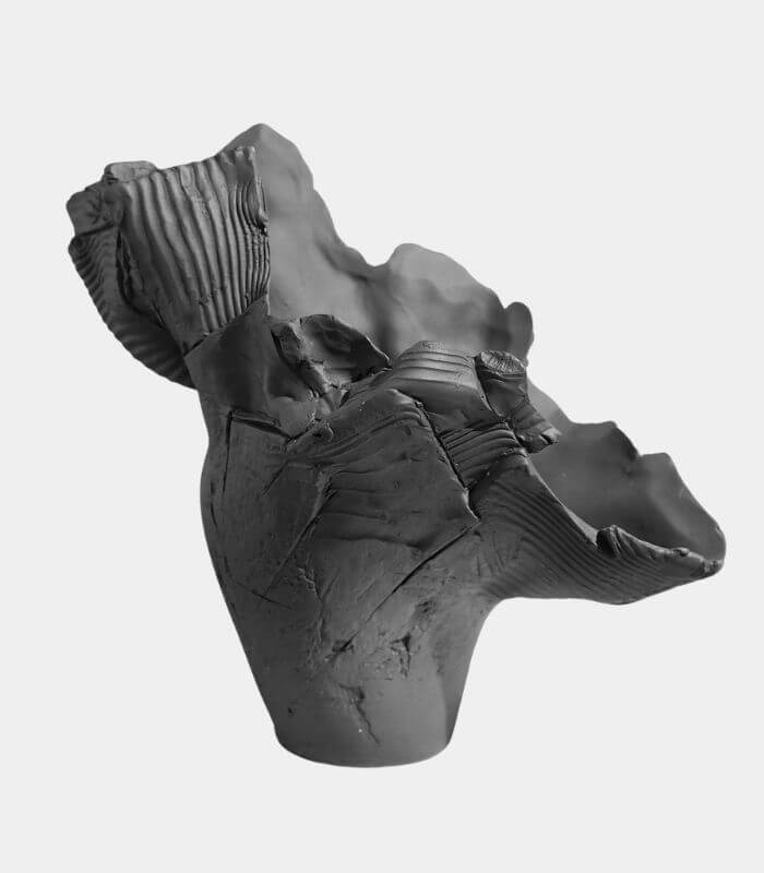 Enigmatic Obsidian Sculptural Vase - Handcrafted Modern Art Décor Black (44cm)