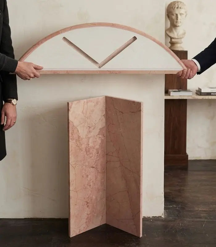 Rosetta Pink Marble Console Table – Natural Stone Arch Design for Entryway and Living Room