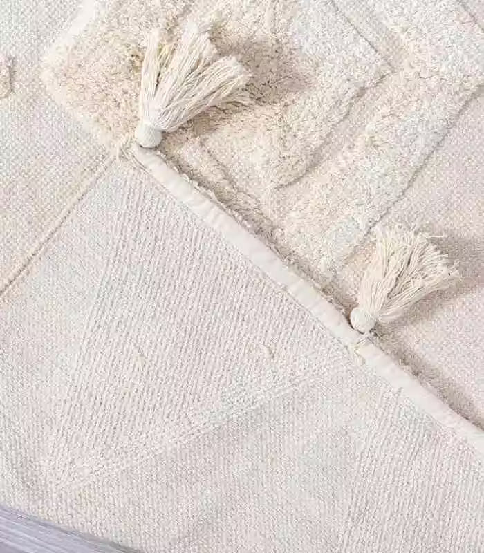 Moroccan Tassel Handmade Rug Beige & White Soft Cotton Non-slip Rug