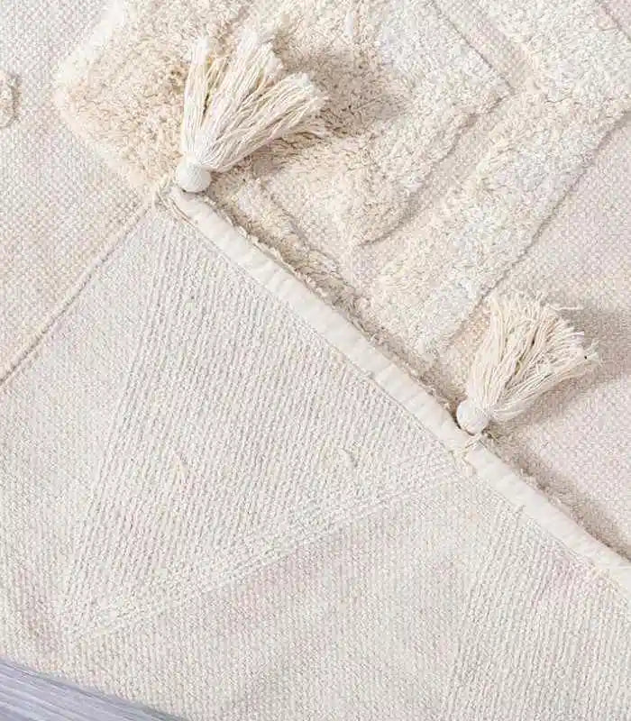 Moroccan Tassel Handmade Rug Beige & White Soft Cotton Non-slip Rug