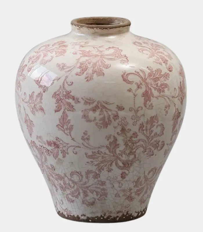 Vintage Porcelain Vase – Rose Toile with Crackled Glaze