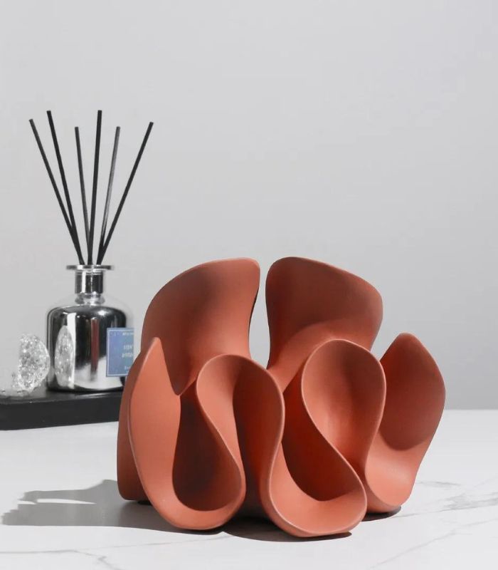 Coral-Inspired Resin Sculpture Terracotta Red Resin Decorative Figurine Object