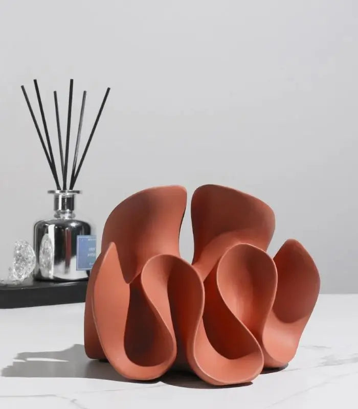 Coral-Inspired Resin Sculpture Terracotta Red Resin Decorative Figurine Object
