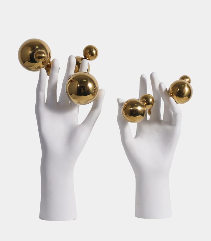 Ethereal Hand Sculpture with Metallic Spheres - Contemporary Art Décor