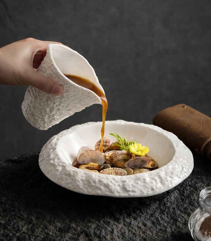 Textured White Ceramic Gravy Boat or Sauce Pitcher - 10.5cm x 4.5cm