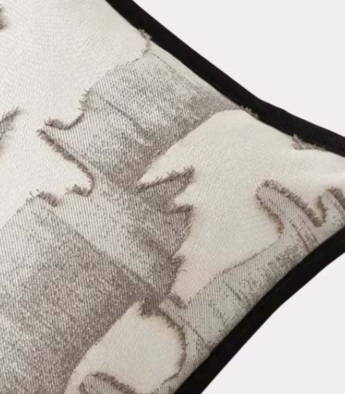 Abstract Brushstroke Cushion Cover – Embroidered Design Cream