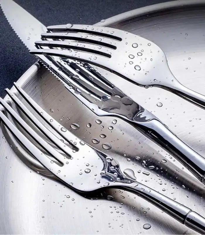 30 Pcs Stainless Steel Cutlery Set for 6 Bamboo Handle Style