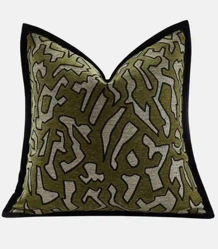 Geometric Tribal Chenille Cushion Cover Green