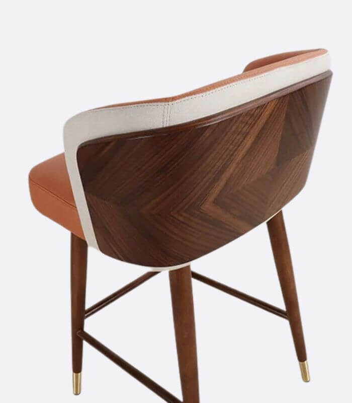 Hollyfield Modern Leather Bar Chair Terra Cotta Brown & White Wood