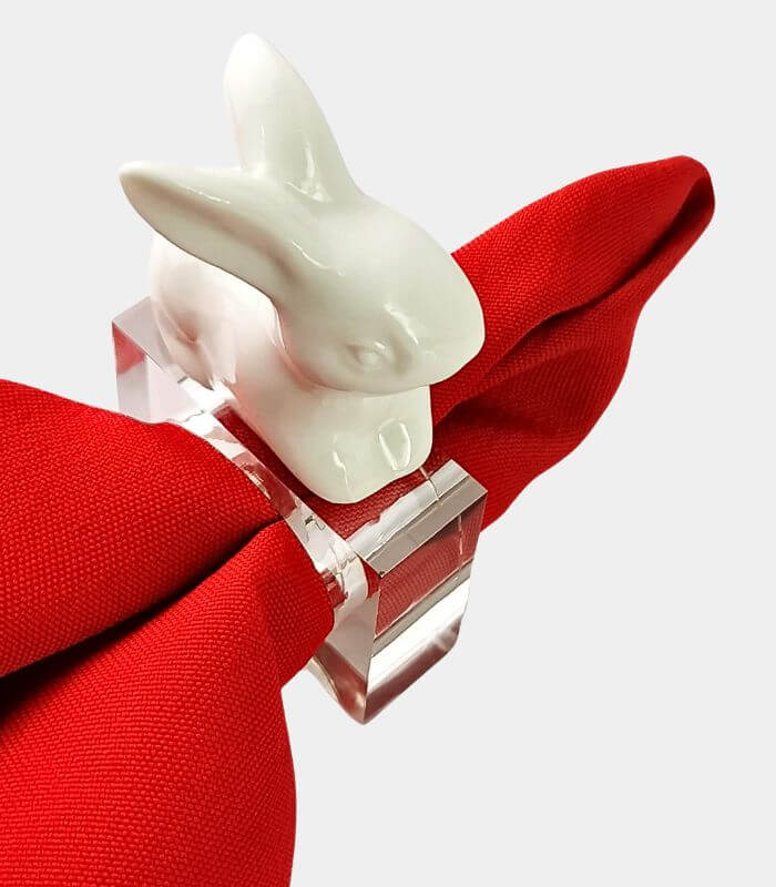 Set of 4 Napkin Rings Bunny White Ceramic Napkin Holders Acrylic