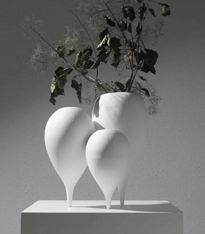 Modern Abstract Resin Vase Set - Sculptural White Wave Design 32 cm