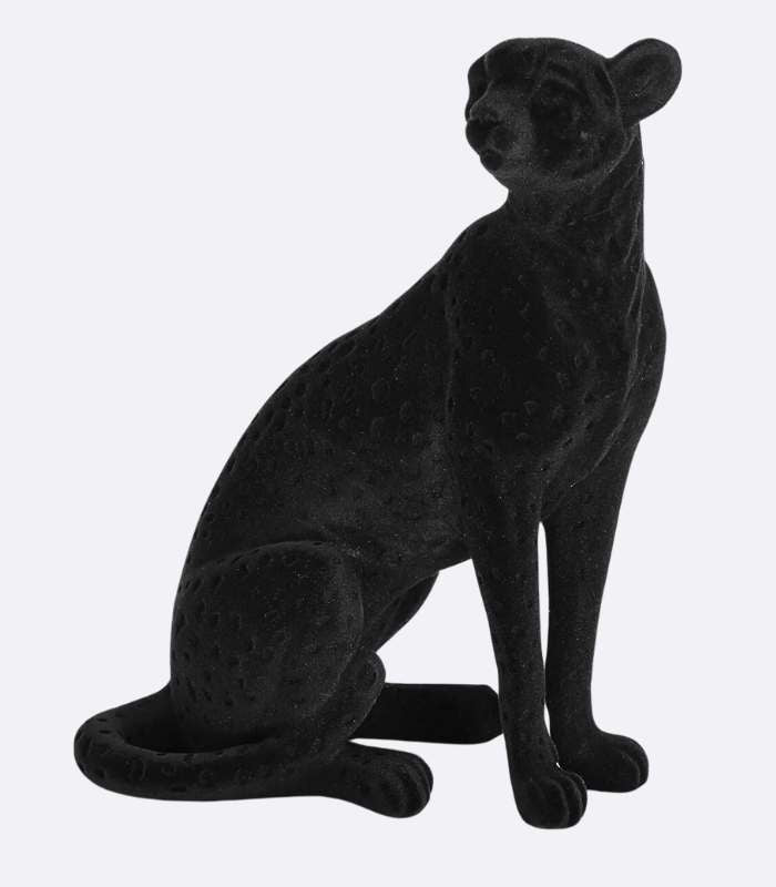 Decorative Cheetah Sculpture Resin Flocking Black
