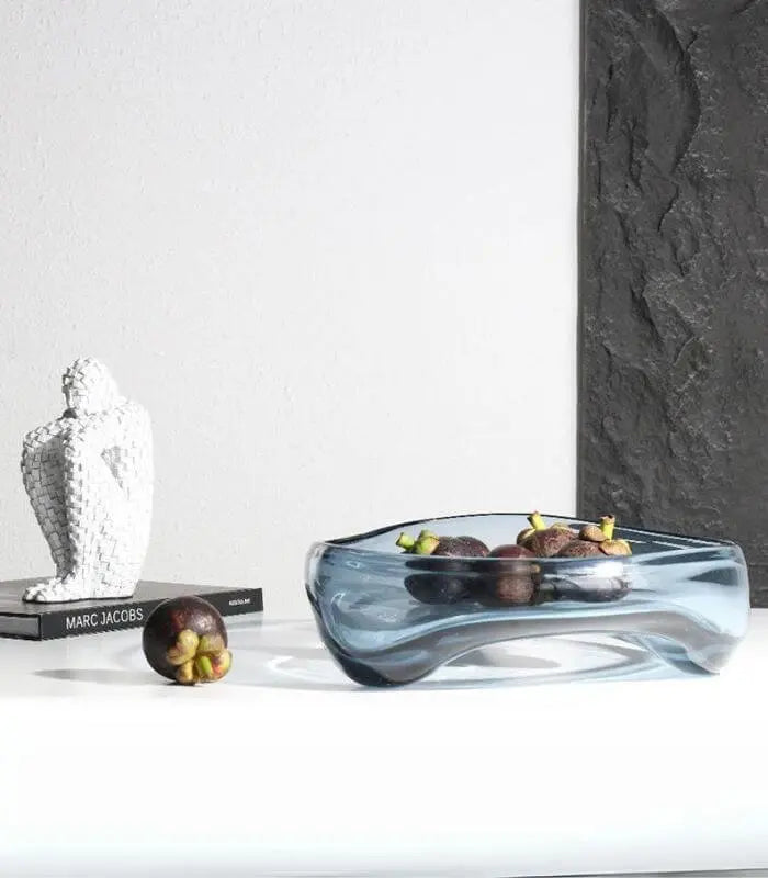 Artisan Handblown Glass Decorative Bowl - Modern Fluid Design in 3 Sizes