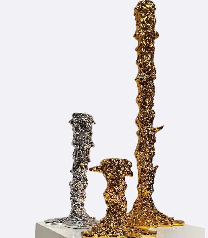 Candlestick Candle Holder Golden Drip Resin