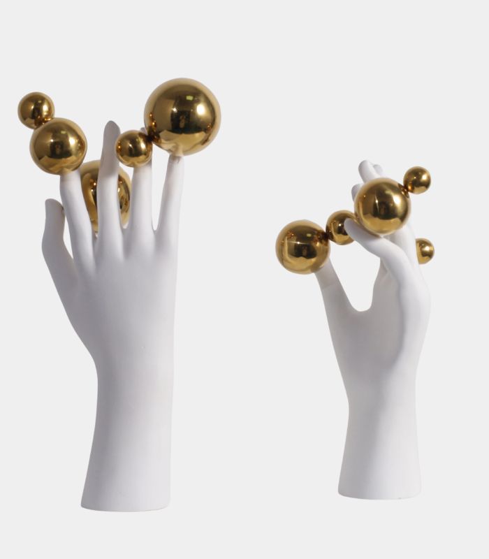 Ethereal Hand Sculpture with Metallic Spheres - Contemporary Art Décor