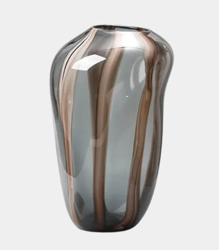 Brown Ribbon Glass Tabletop Vase – Handcrafted | 3 Sizes Available