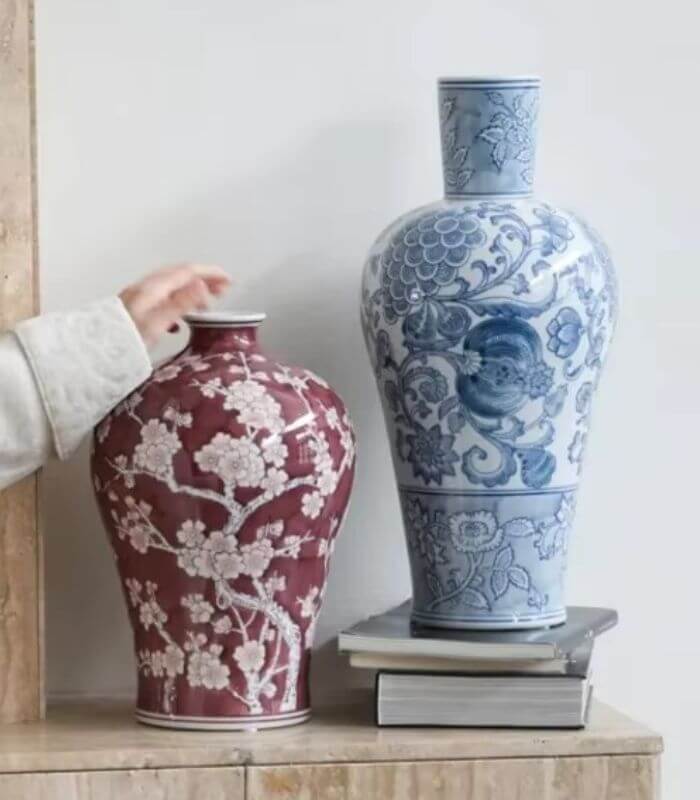 Cherry Blossom Meiping Porcelain Vase - Handpainted Floral Artistry 32cm