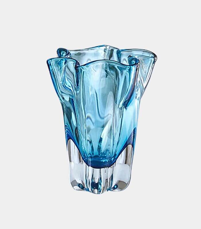 Azure Bloom Glass Vase - Handmade Decorative Vase in Two Sizes Blue