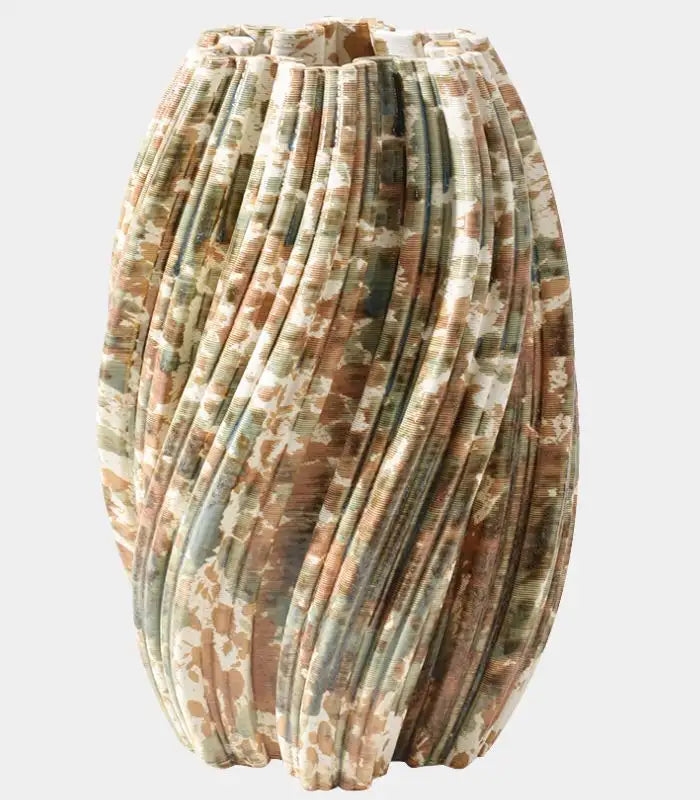 Portia Hand-Painted Ceramic Vase – Textured Pleated Design in Earthy Tones 28 cm (11 in)