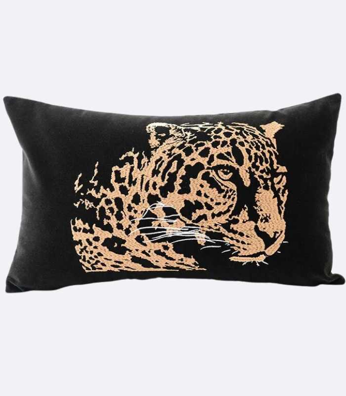 Cushion Cover Velvet Leopard Embroidery Black