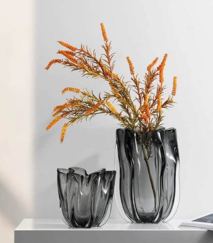 Hand-Blown Glass Vase Floral Black Hue