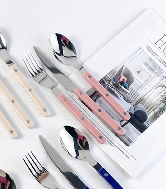 24 Pcs Set Pink European-Inspired Cutlery Set 18/10 Stainless Steel