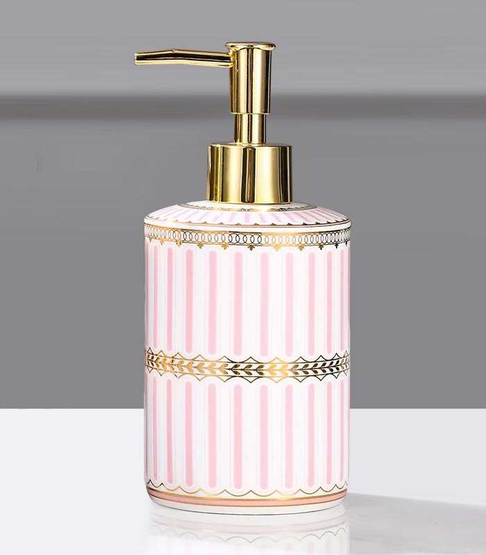 Liquid Soap Dispenser Ceramic Lotion Pump Pink & White 18 cm