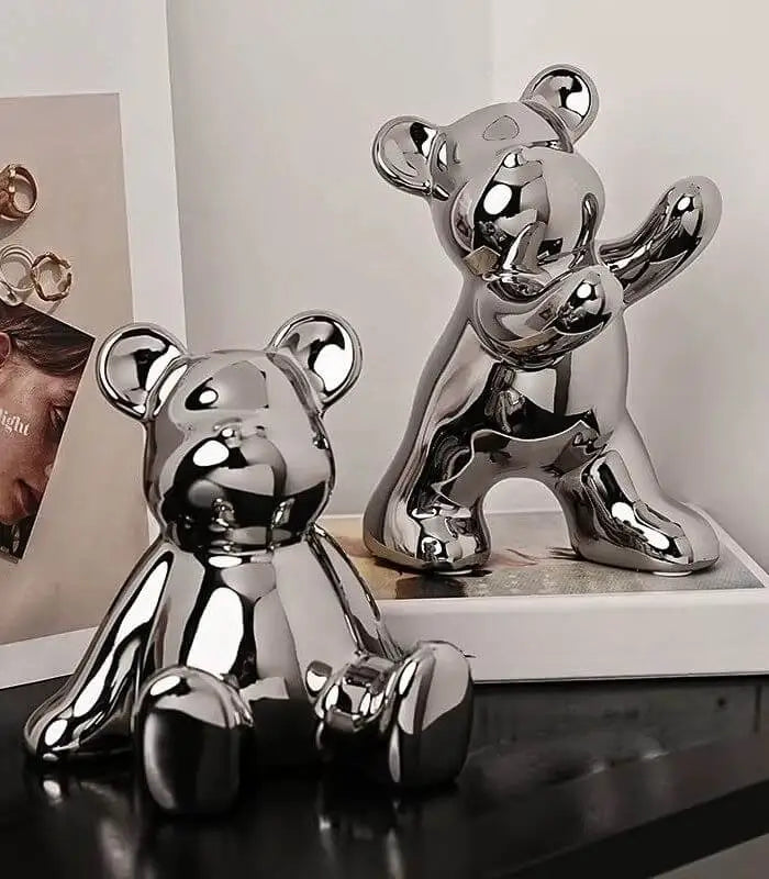 2 Pcs Set Teddy Bear Bookends Ceramic 15-19 cm