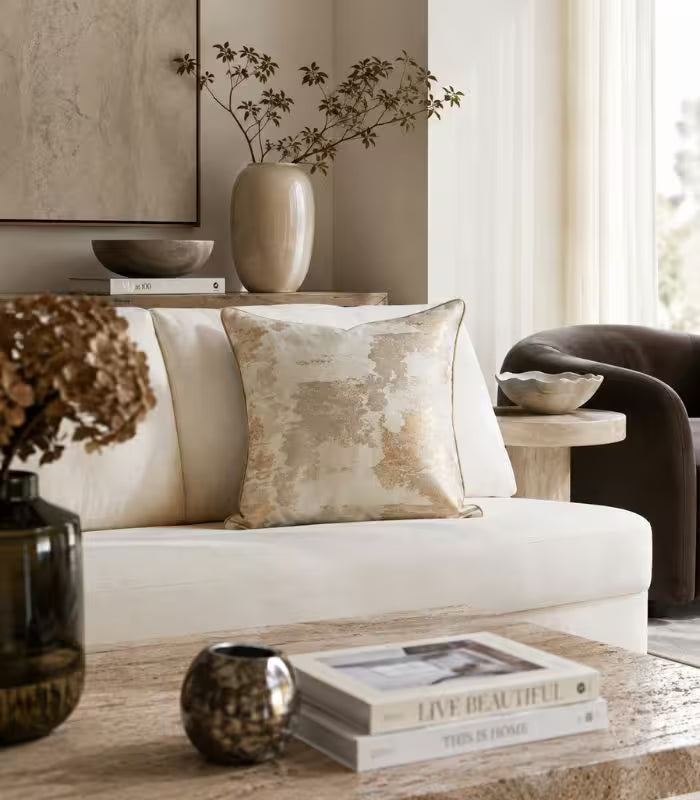 Ethereal Brushstroke Accent Pillow Cover | Handcrafted Metallic Detail Cushion