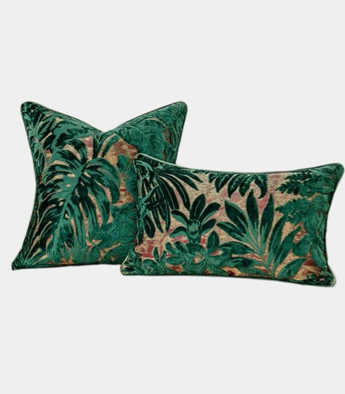 Velvet Floral Garden Cushion Cover Velvet Embroidery Green