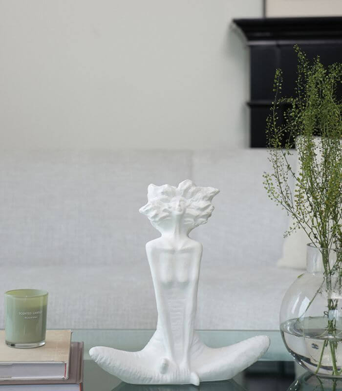 Modern Decorative Sculpture Meditation Decorative Sculpture - White Resin Art 32 cm
