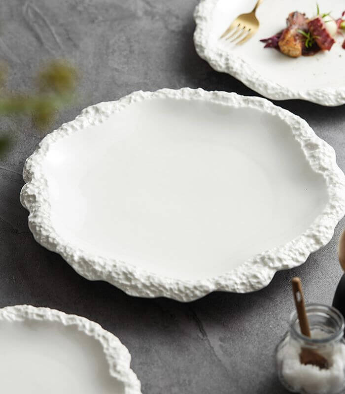 Handcrafted Ceramic Dinnerware Plate- Organic Hammered Design White