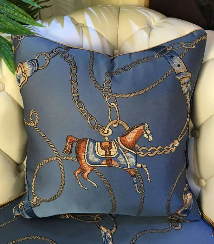 Buckle Throw Cushion Cover Blue Pillow Cover 45x45 cm Satin