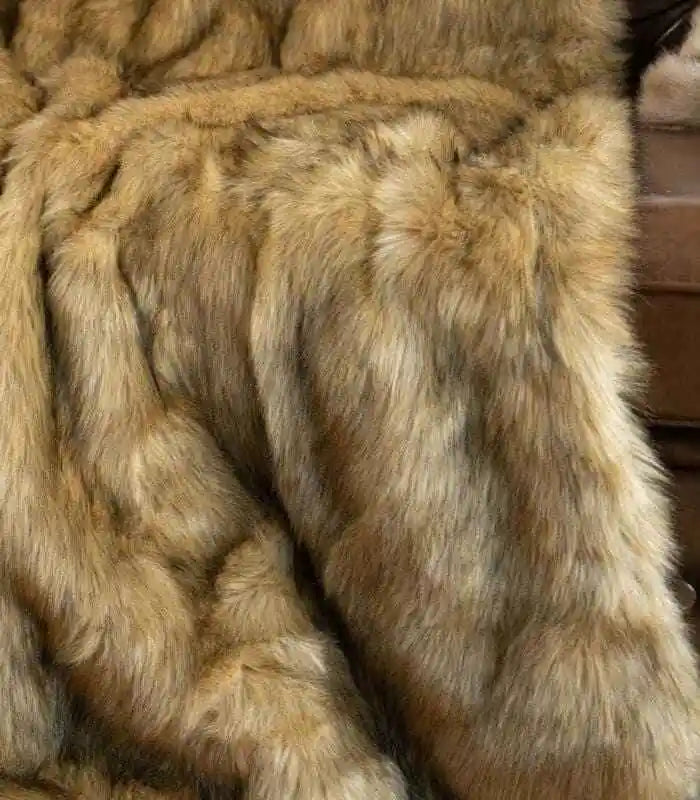 Faux Fur Throw Blanket Soft Thick Ochre Brown