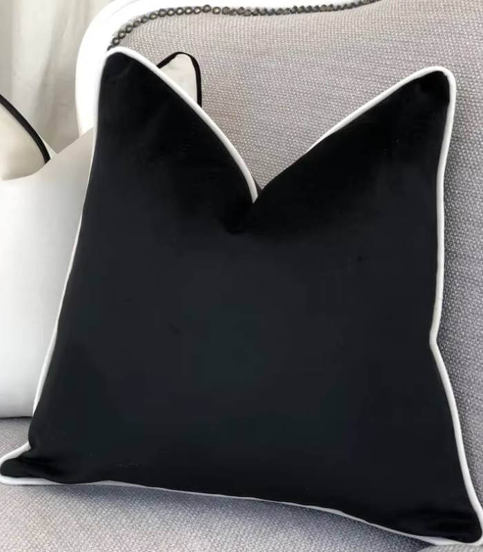 Camillo Cushion Cover Black and White Velvet with Pipping