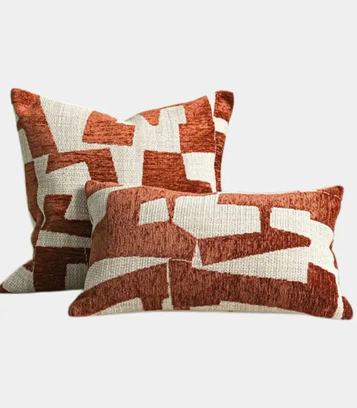 Abstract Geometric Jacquard Cushion Cover — Terracotta & Woven Textile