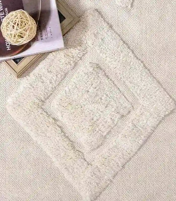 Moroccan Tassel Handmade Rug Beige & White Soft Cotton Non-slip Rug with Tassels