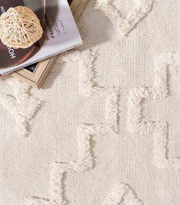 Moroccan Tassel Handmade Rug Beige & White Soft Cotton Non-slip Rug with Tassels