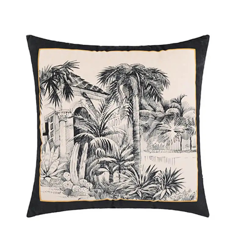 Night Jungle Velvet Cushion Cover Grey White Velvet