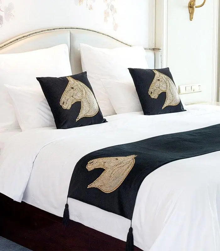 Modern Velvet Rhinestone Horse Cushion Cover 45x45cm