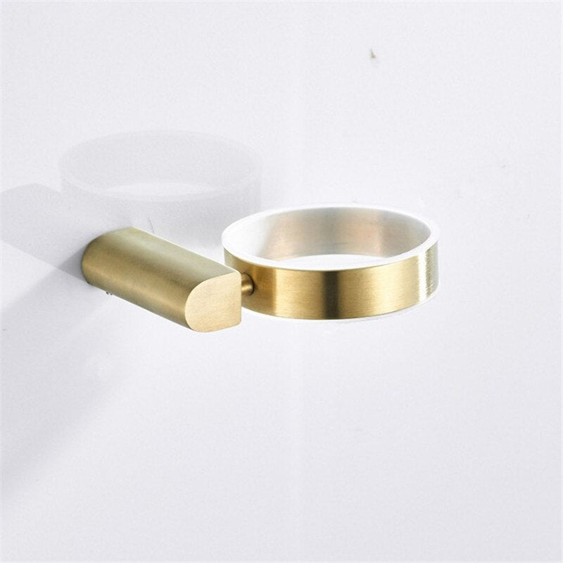 Wall Mounted Toilet Brush Holder Set Stainless Steel Brushed Gold