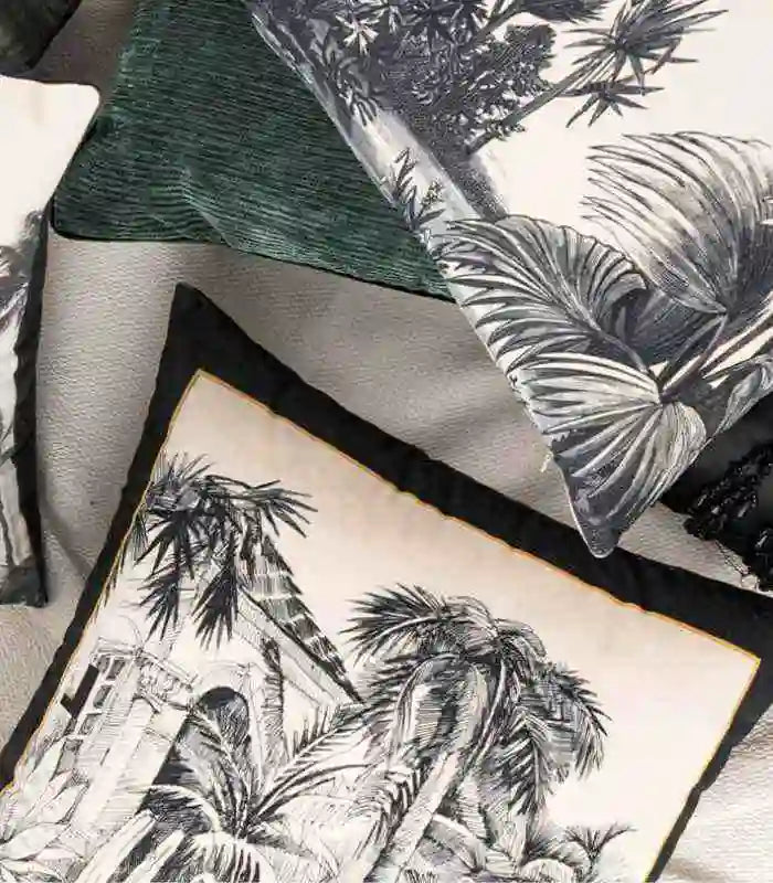 Night Jungle Velvet Cushion Cover Grey White Velvet