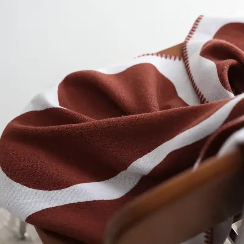 Abstract Leaf Pattern Throw Blanket Bohemian Throw Blanket Knitted 130x180 cm Red & White