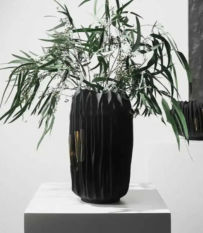Black Abstract Vase Gold Crease Texture Abstract Resin