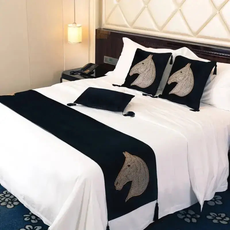 Beaded Horse Head Velvet Cushion Cover with Tassels 45x45 cm