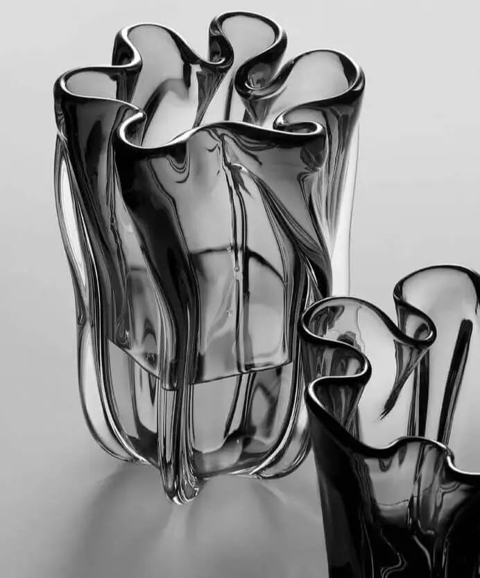 Hand-Blown Glass Vase Floral Black Hue