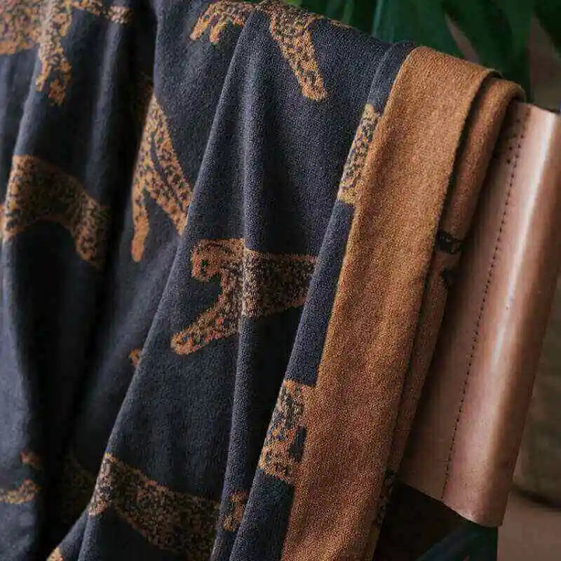 Decke mit Leopardenmuster, Überwurf, Baumwolle, doppelseitig, 130 x 180 cm, 1 kg