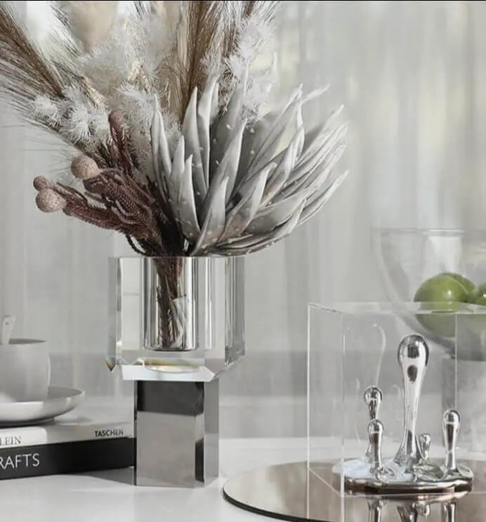 Crystal Glass Tabletop Vase Decorative 19 cm